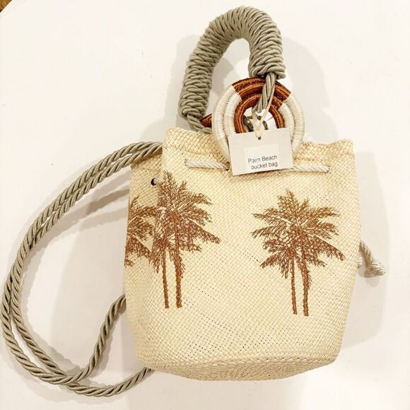 NWT Palma Canaria Palm Beach Bucket Bag $262.00 Handmade Tropical Handbag - Picture 5 of 8